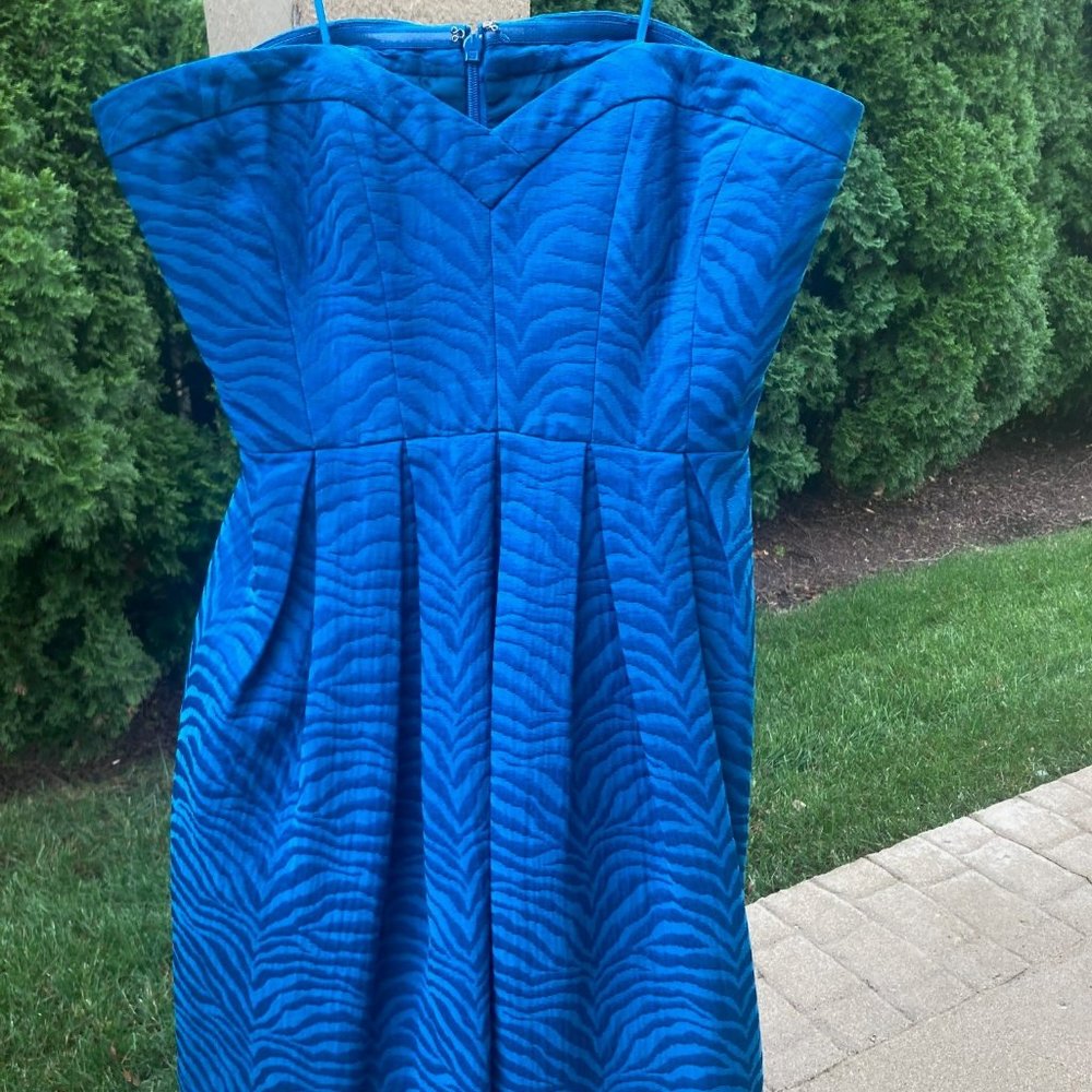 Rebecca Taylor Blue Strapless Zebra Print Fit & Flare Mini Dress, Size 4